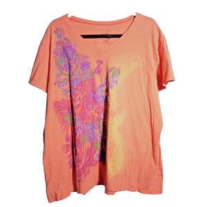 Orange‎ V Neck Cotton Peacock Graphic Tee T Shirt Womens 3X Glam Casual Glitter